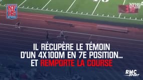 Il récupère le témoin d'un 4x100M en 7e position... et remporte la course
