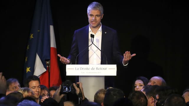 Laurent Wauquiez s'exprime après son élection à la présidence des Républicains, le 10 décembre 2017