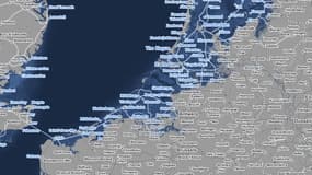 Le site Climate Central permet de visualiser l'effet de la montée des eaux sur les côtes et archipels du monde. Sur cette carte, les zones bleues montrent le grignotage des côtes néerlandaises dans le cas d'une montée de deux mètres. 