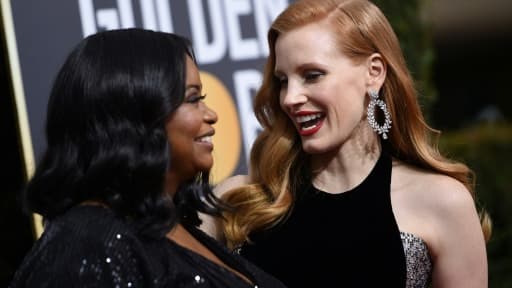 Les actrices Jessica Chastain (D) et Octavia Spencer arrivent aux Golden Globes dimanche 7 janvier de noires vêtues pour dénoncer les violences sexuelles