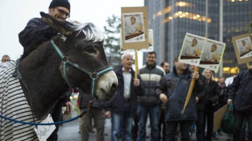 Accompagnés d'ânes, des agriculteurs ont déposé des bottes de paille devant la gare Montparnasse vendredi matin.