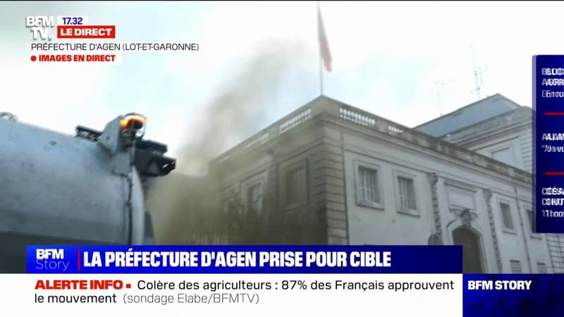 Mobilisation des agriculteurs: du lisier aspergé sur la préfecture d'Agen après des discussions infructueuses avec le préfet et le ministère de l'Agriculture