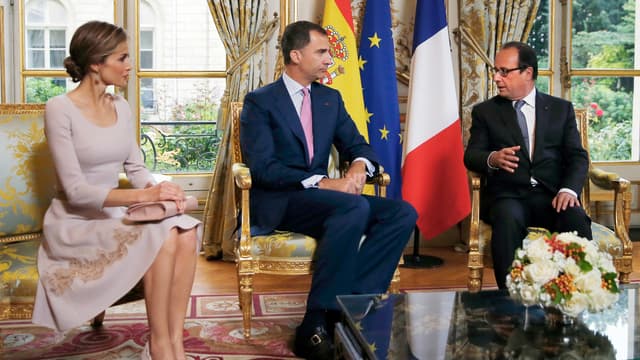 Felipe et Letizia d'Espagne à l'Elysée, lors de leur première venue en France, en juillet 2014.