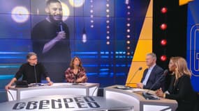 Une photo de Merwan Benlazar sur le plateau des Grandes Gueules le 6 février 2025