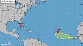 Carte montrant les phénomènes à venir, la tempête tropicale Gordon. Suivie de Florence.