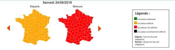 Samedi 24 août, la journée est classée rouge sur l'ensemble du pays. Samedi 24 août, la journée est classée rouge sur l'ensemble du pays.