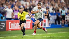 Damien Penaud lors du match d'ouverture de la Coupe du monde de rugby entre la France et la Nouvelle-Zélande (27-13), le 8 septembre 2023