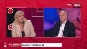 Marine Le Pen et Olivier Truchot dans "Les Grandes Gueules" sur RMC