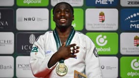 Le sourire du Français Joan-Benjamin Gaba, sacré champion du monde de judo en -73 kg, Budapest, 15 juin 2025