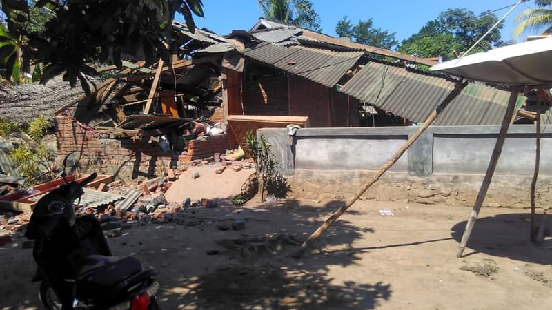 Des dégâts liés aux nouveaux séismes du 19 août, sur l'île de Lombok, en Indonésie. 