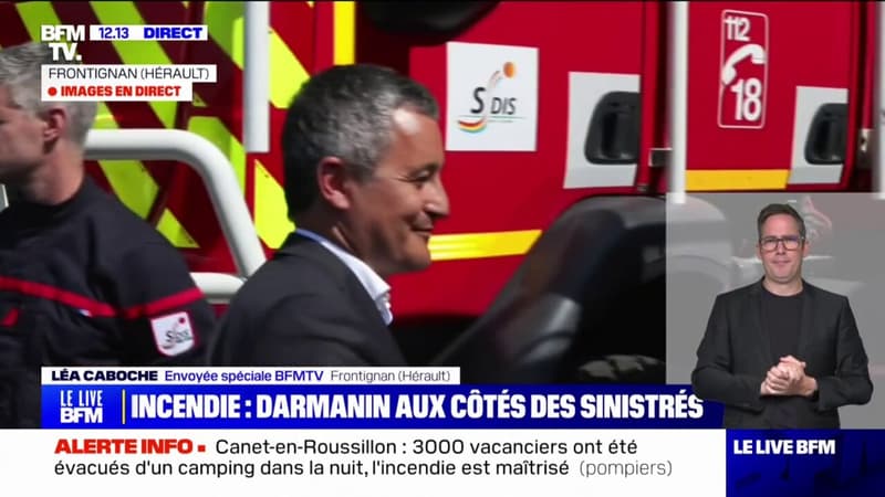 Incendie dans l'Hérault: Gérald Darmanin est arrivé à Frontignan, aux côtés des sapeurs-pompiers