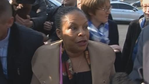 Christiane Taubira devant le tribunal de Bobigny jeudi matin.