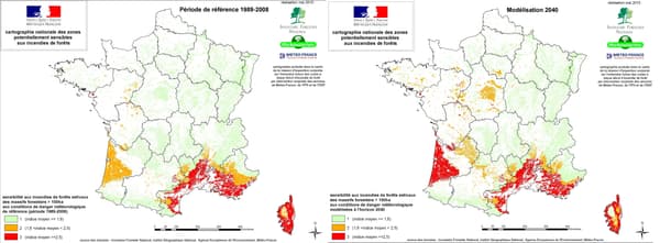 Zones de l'hexagone potentiellement sensibles aux incendies de forêts Zones de l'hexagone potentiellement sensibles aux incendies de forêts