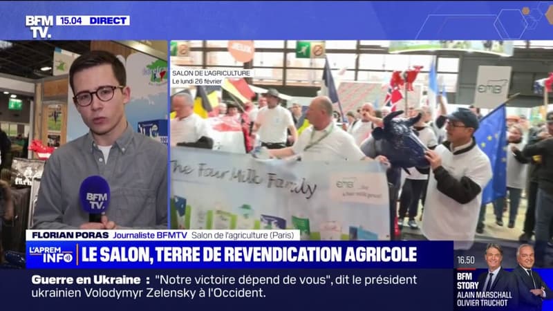 Salon de l'agriculture: des producteurs de lait ont manifesté devant les stands de l'UE et du ministère de l'Agriculture
