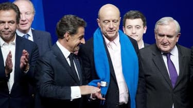 Nicolas Sarkozy, Alain Juppé et Jean-Pierre Raffarin le 7 février 2015 à Paris