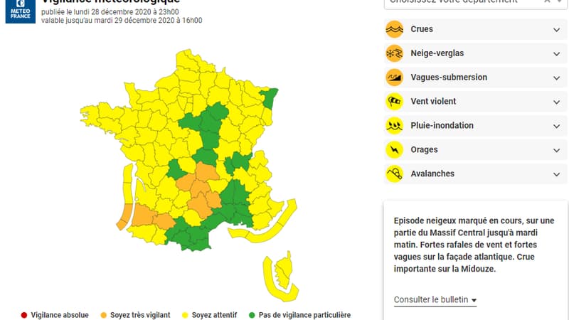 Huit départements en vigilance orange.