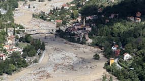 Vue générale des inondations à Roquebillière, le 3 octobre 2020