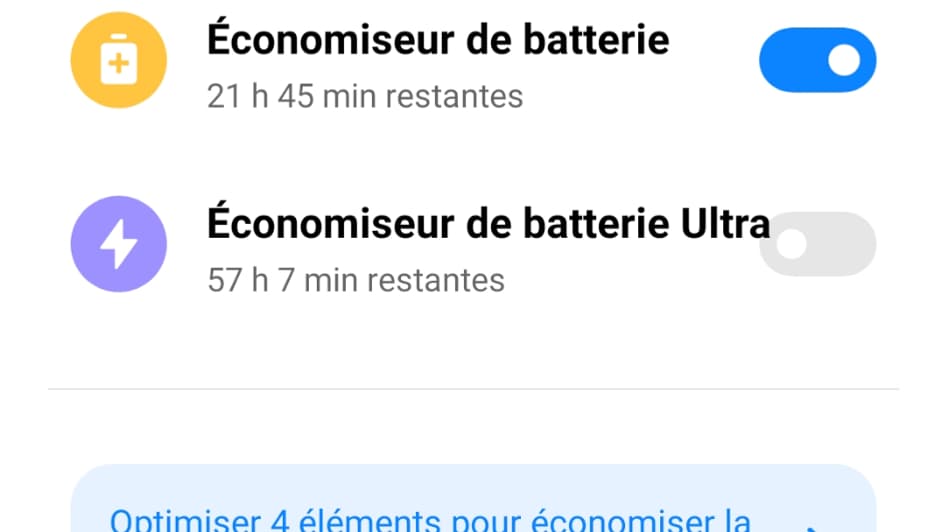 Capture d'écran "economiseur de batterie"