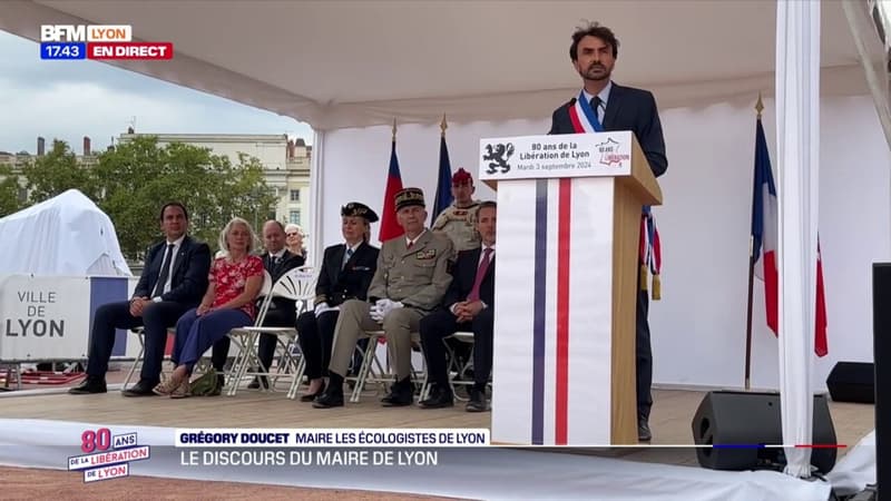 80 ans de la Libération de Lyon: le maire Grégory Doucet s'exprime lors de la cérémonie (1/1)