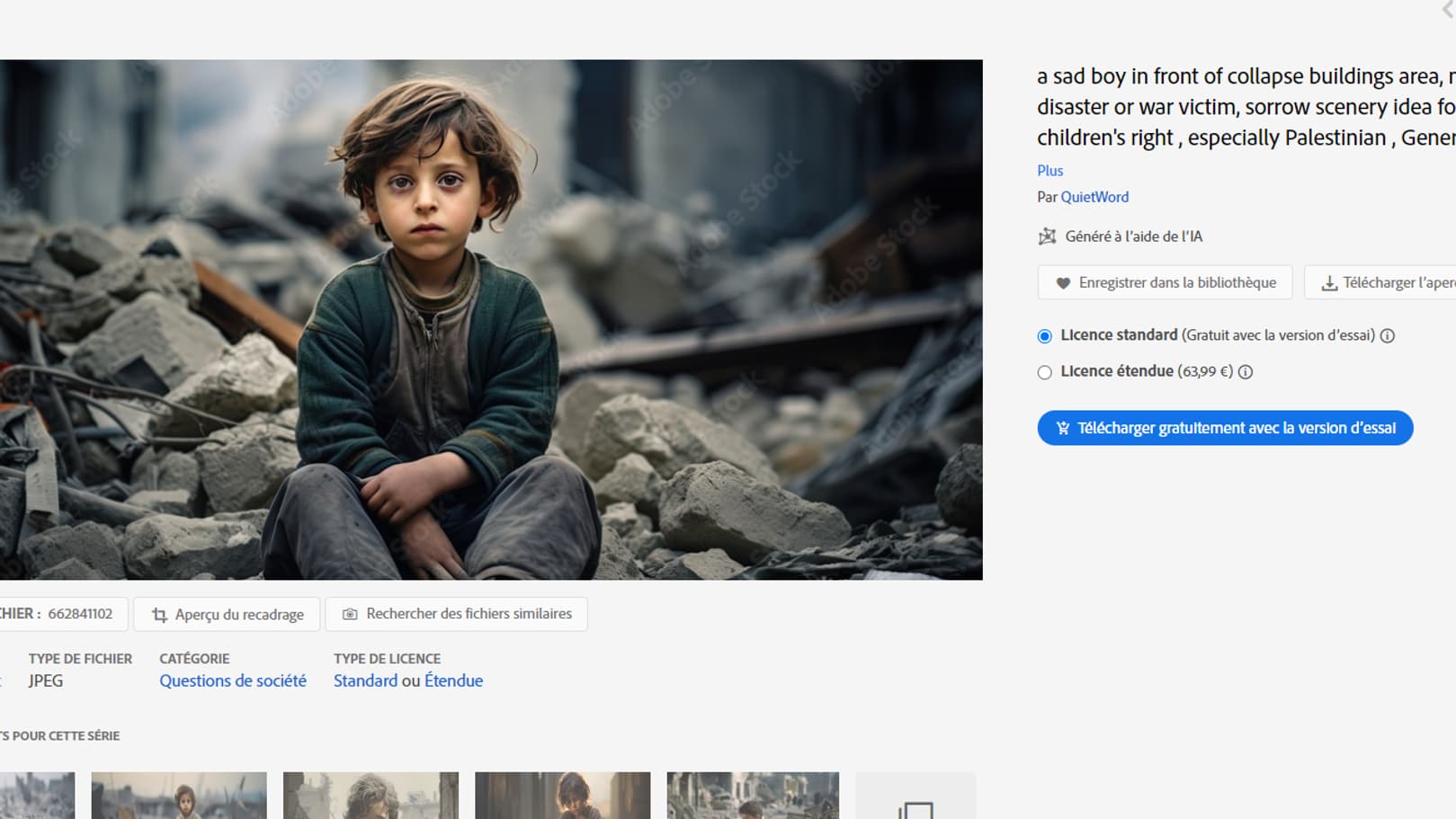 Capture d'écran d'une image générée par IA à la vente sur Adobe Capture d'écran d'une image générée par IA à la vente sur Adobe