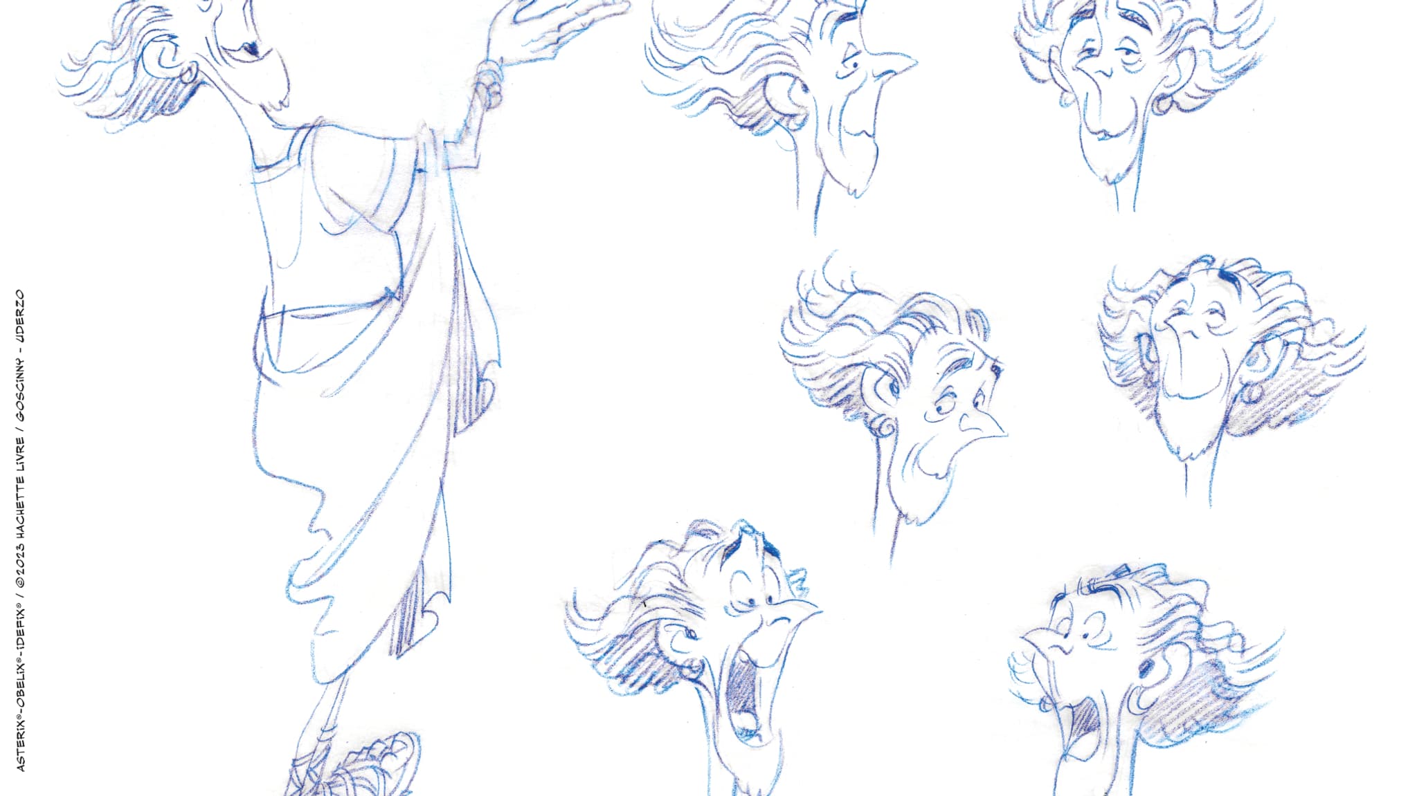 Des croquis préparatoires de Didier Conrad pour le personnage de Vicévertus dans "L'Iris blanc", le 40e tome d'"Astérix" Des croquis préparatoires de Didier Conrad pour le personnage de Vicévertus dans "L'Iris blanc", le 40e tome d'"Astérix"