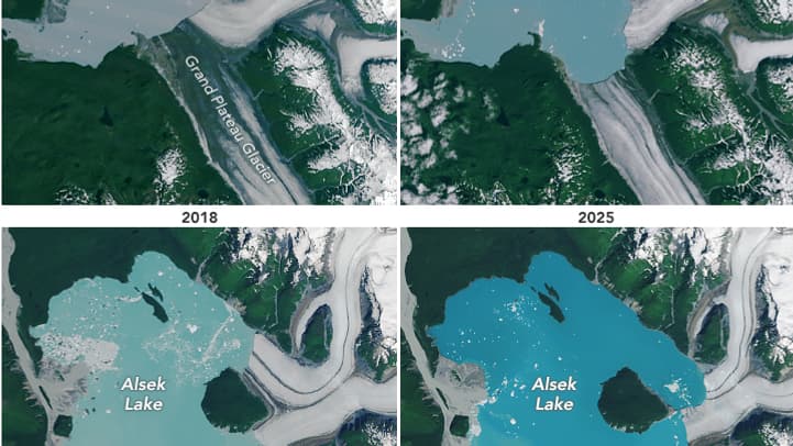 Évolution de la fonte du glacier Alsek et détachement du rocher Prow Knob