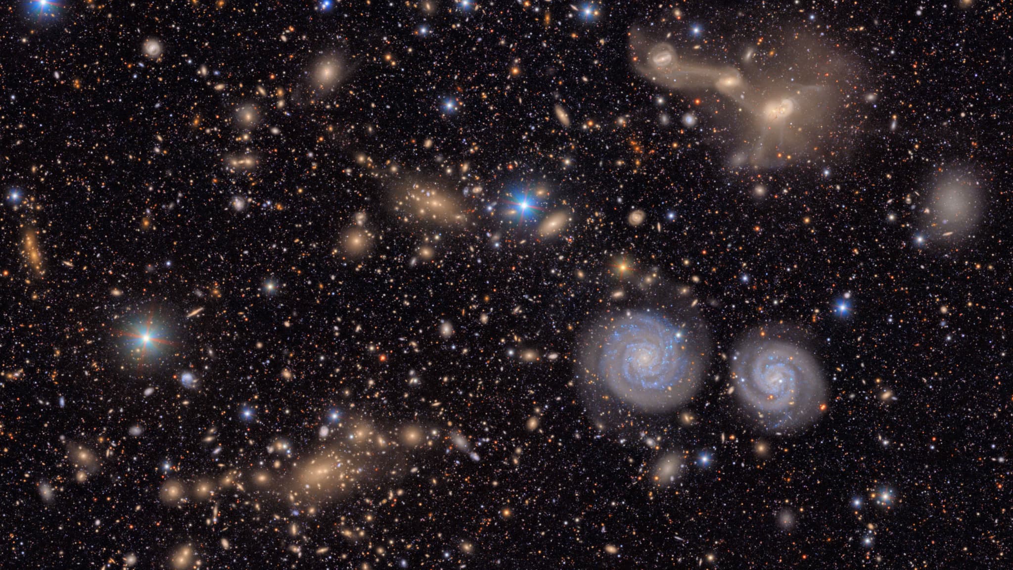 This image without date published on June 20, 2025 shows a small section of the total view of the Virgen de la Verra Group C. Rubin of the NSF-DOE Observatory. There are two prominent spiral galaxies (down to the right), three cast galaxies (top right), several groups of distant galaxies, many stars on the Milky Way and many other things. This image without date published on June 20, 2025 shows a small section of the total view of the Virgen de la Verra Group C. Rubin of the NSF-DOE Observatory. There are two prominent spiral galaxies (down to the right), three cast galaxies (top right), several groups of distant galaxies, many stars on the Milky Way and many other things.