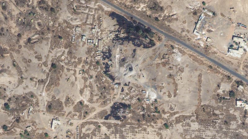 Image satellite des dégâts causés par une frappe près de l'aéroport de Sanaa, au Yémen, le 12 janvier 2024