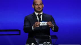 Wesley Sneijder lors du tirage au sort de la Ligue des champions 2019-2020