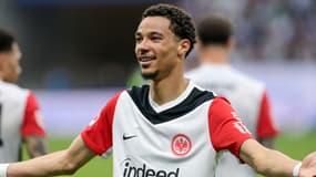 Hugo Ekitike avec l'Eintracht Francfort, à Francfort le 26 avril 2025