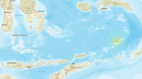 Une représentation du séisme de magnitude 7.1 enregistré aux large des Moluques, en Indonésie, le 8 novembre 2023.