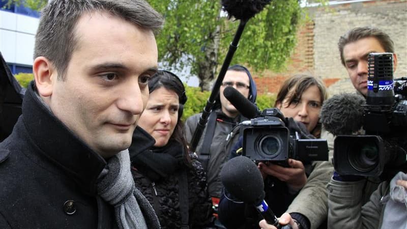 Florian Philippot, porte-parole du Front National. Le "Rassemblement bleu Marine", qui estime pouvoir faire élire cinq à sept députés dimanche, devrait anonncer un ou deux désistements en faveur de candidats UMP. /Photo prise le 23 avril 2012/REUTERS/Pasc