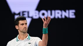 Le numéro un mondial serbe Novak Djokovic pendant la finale de l'Open d'Australie à Melbourne, le 21 février 2021.