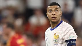 Kylian Mbappé pensif lors du match de la France contre l'Espagne à l'Euro, le 9 juillet 2024