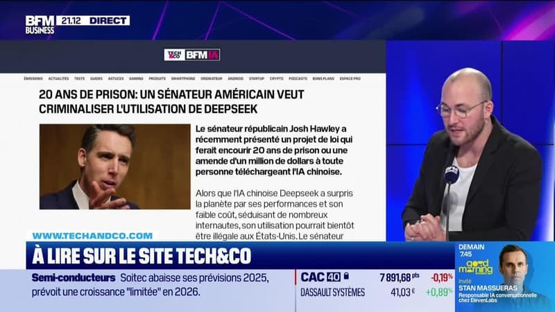 À lire sur le site Tech&Co : 20 ans de prison, un sénateur américain veut criminaliser l'utilisation de DeepSeek, par Pierre Berge-Cia - 05/02