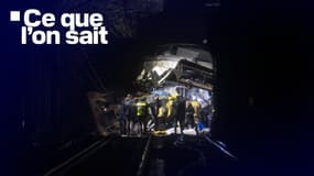Les services d'urgence en action sur les lieux d'un accident ferroviaire près de la ville de Gelida (Catalogne), après qu'un train de banlieue a déraillé et percuté un mur de soutènement qui s'était effondré sur les voies, faisant un mort et au moins 37 blessés, à Barcelone, en Espagne, le 21 janvier 2026.