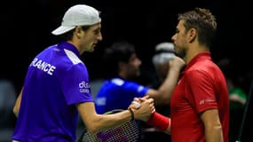 Ugo Humbert avec Stan Wawrinka en Coupe Davis, à Manchester le 12 septembre 2023