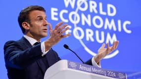 Le président français Emmanuel Macron lors de son discours au Forum économique mondial à Davos le 17 janvier 2024