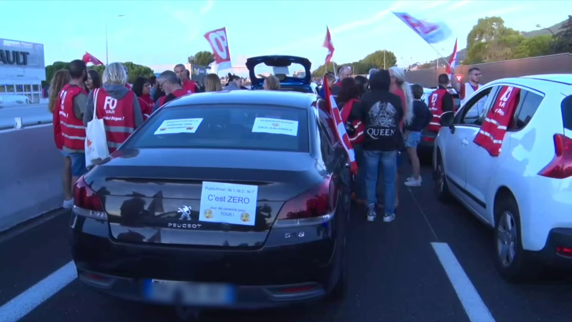 GRÈVE DU 18 SEPTEMBRE: UNE OPÉRATION ESCARGOT À TOULON, L'A50 ET A57 BLOQUÉES PAR DES MANIFESTANTS
