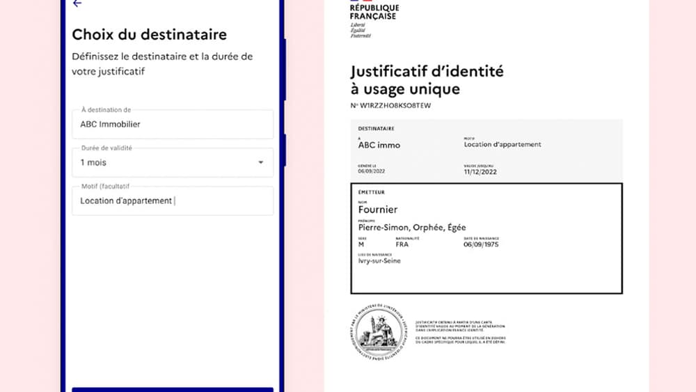Captures d'écran de l'application France Identité