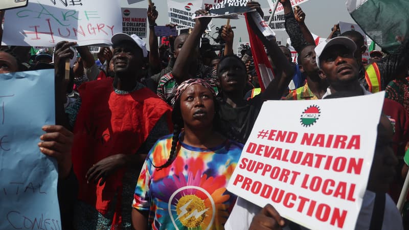 Une manifestation contre la hausse des prix de l'alimentation à Abuja, le  27 février 2024. 