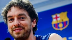 Le pivot espagnol Pau Gasol, alors au FC Barcelone, en conférence de presse à Barcelone, le 6 octobre 2011