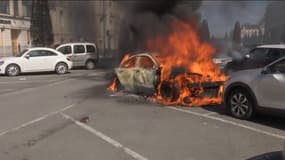 Une voiture incendiée, samedi, en marge de la manifestation contre la réforme des retraites à Rennes