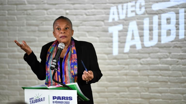 La candidate à l'élection présidentielle Christiane Taubira donne une conférence de presse, le 8 février 2022 à Paris