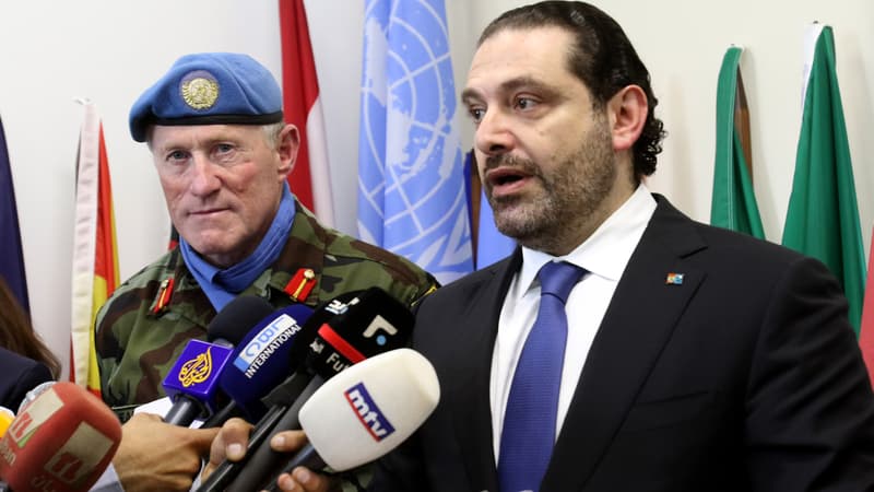 Le Premier ministre démissionnaire libanais Saad Hariri, le 21 avril 2017 au Liban, lors d'une conférence de presse.