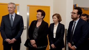 De gauche à droite, les ministres : Bruno Le Maire (Économie), Frédérique Vidal (Recherche), Florence Parly (Défense), Mounir Mahjoubi (Numérique).