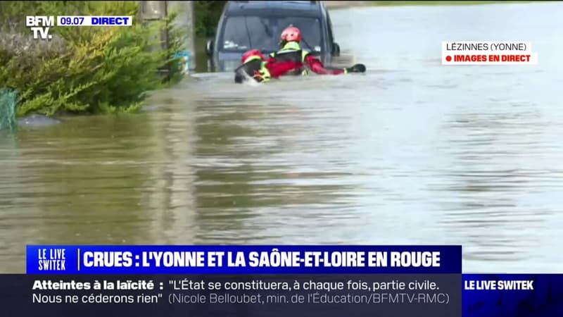 Crues: les pompiers évacuent les habitants de Lézinnes dans l'Yonne 