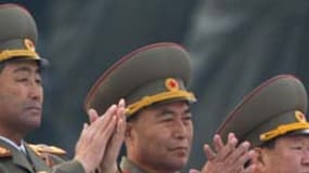 Kim Jong-Un lors d'une cérémonie en l'honneur de son père et son grand-père, le 18 avril 2013
