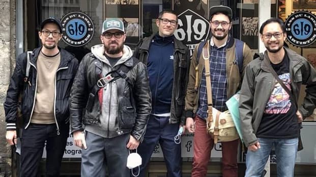 L'équipe du Label 619 - Guillaume Singelin, Run, le graphiste Yuck, Mathieu Bablet et Florent Maudoux