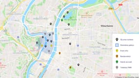 La carte des œuvres à découvrir pour la Fête des Lumières 2024 à Lyon (Rhône), du jeudi 5 au dimanche 8 décembre 2024. 